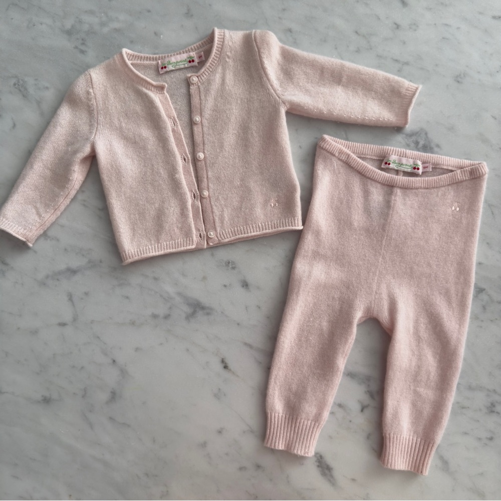 Bonpoint Cashmere Cardigan for Baby in Pale Pink 6M with matching Leggings